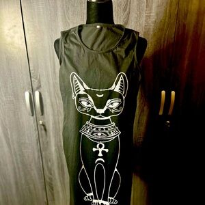 Women's Elegant Egyptian Cat Print Sleeveless Long Dress (Never Worn)